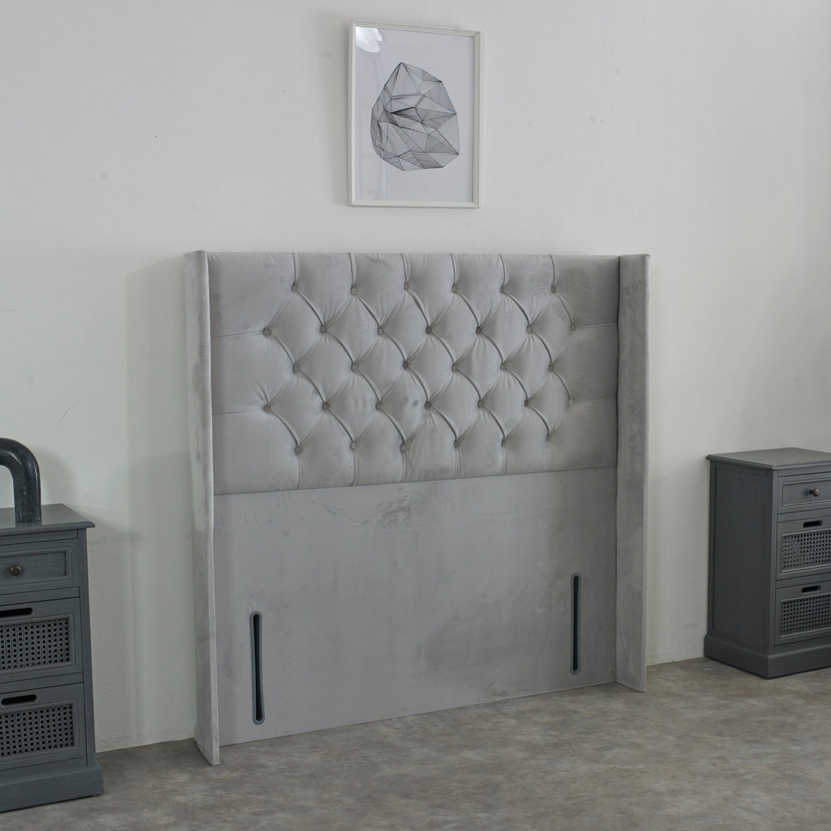 Chesterfield Winged Upholstered Floor Standing Headboard