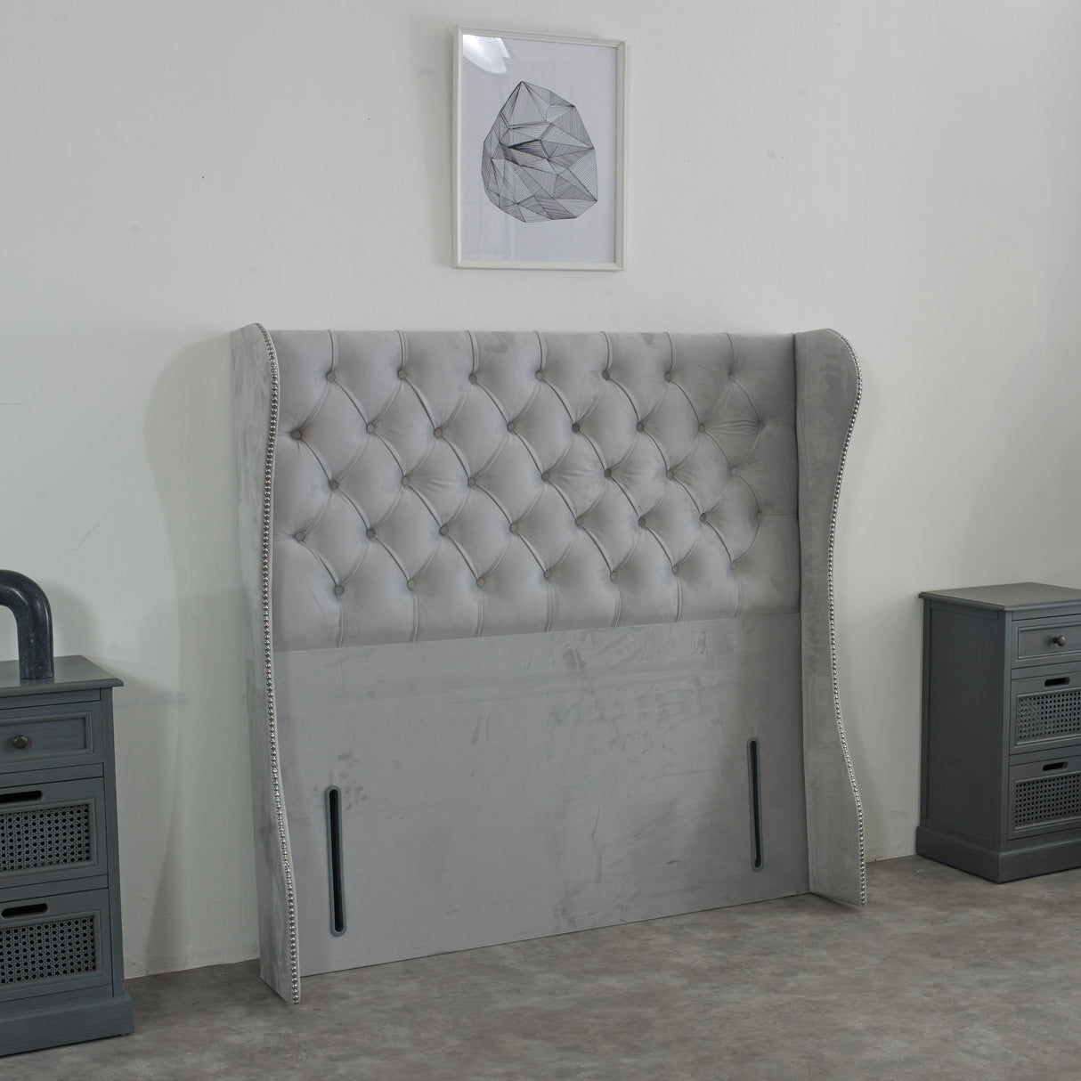 Chesterfield Curved Wing Upholstered Floor Standing Headboard