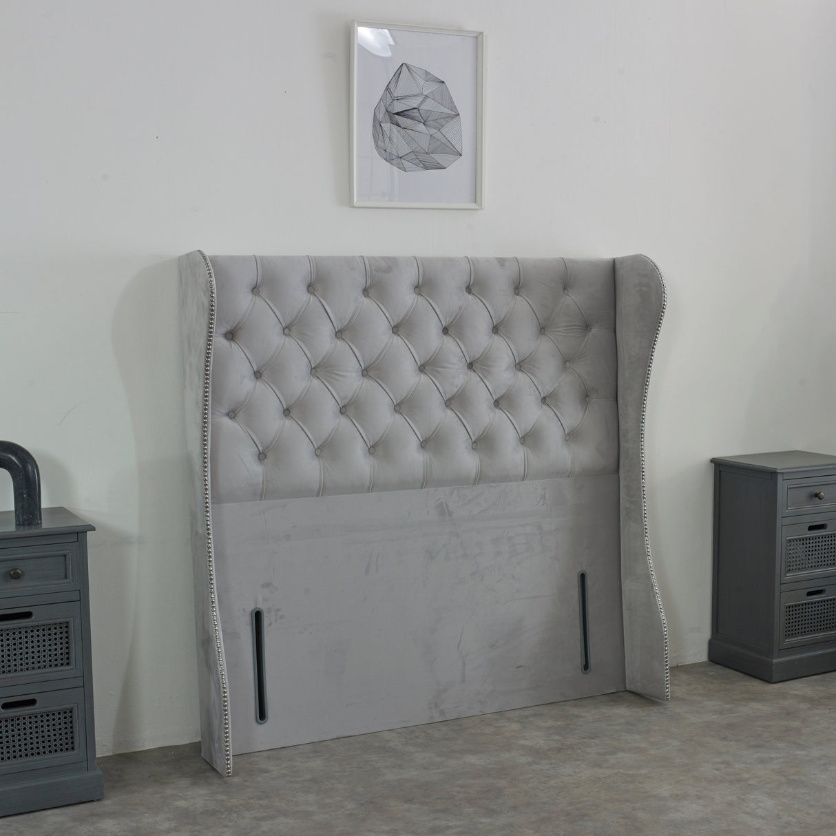 Chesterfield Curved Wing Upholstered Floor Standing Headboard