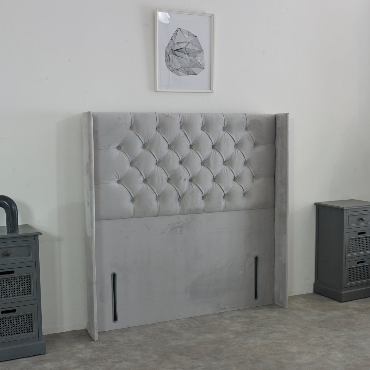 Chesterfield Winged Upholstered Floor Standing Headboard 