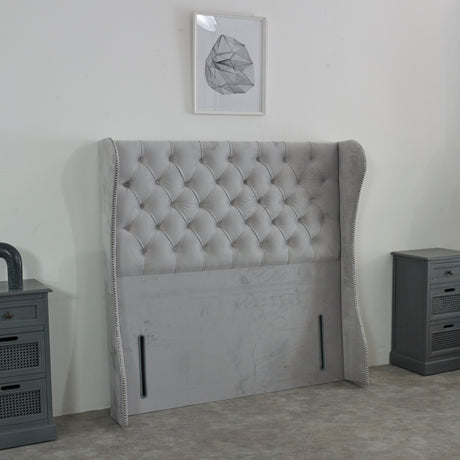 Chesterfield Curved Wing Upholstered Floor Standing Headboard My Store