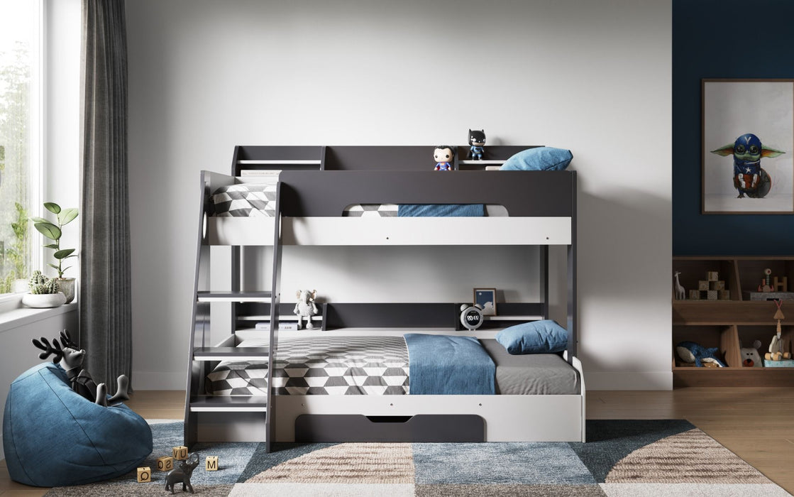 Flick Triple Bunk Bed Grey With Storage