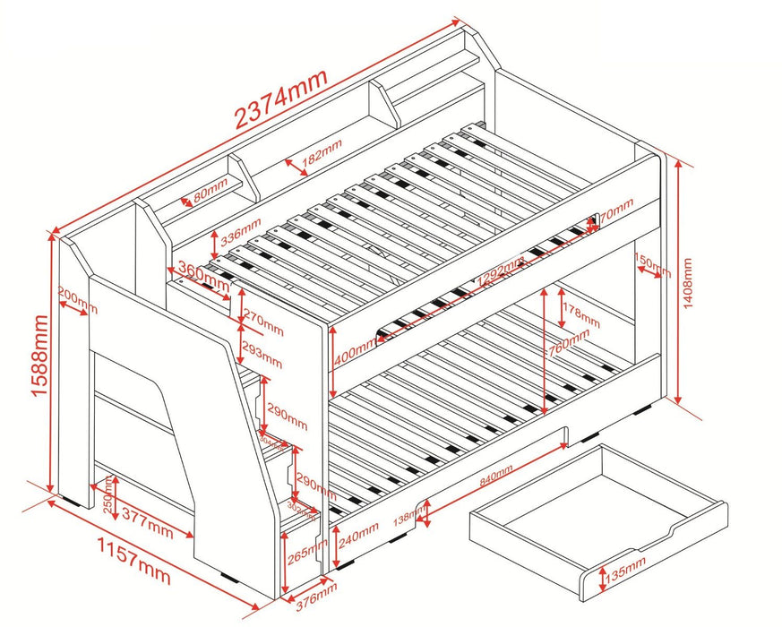 Slick Staircase Bunk Bed White